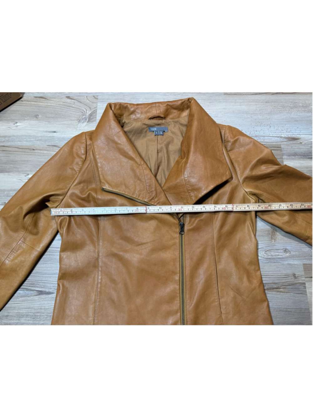 Women's Vince Scuba Brown Leather Asymmetrical Zip Jacket L - Picture 13 of 15